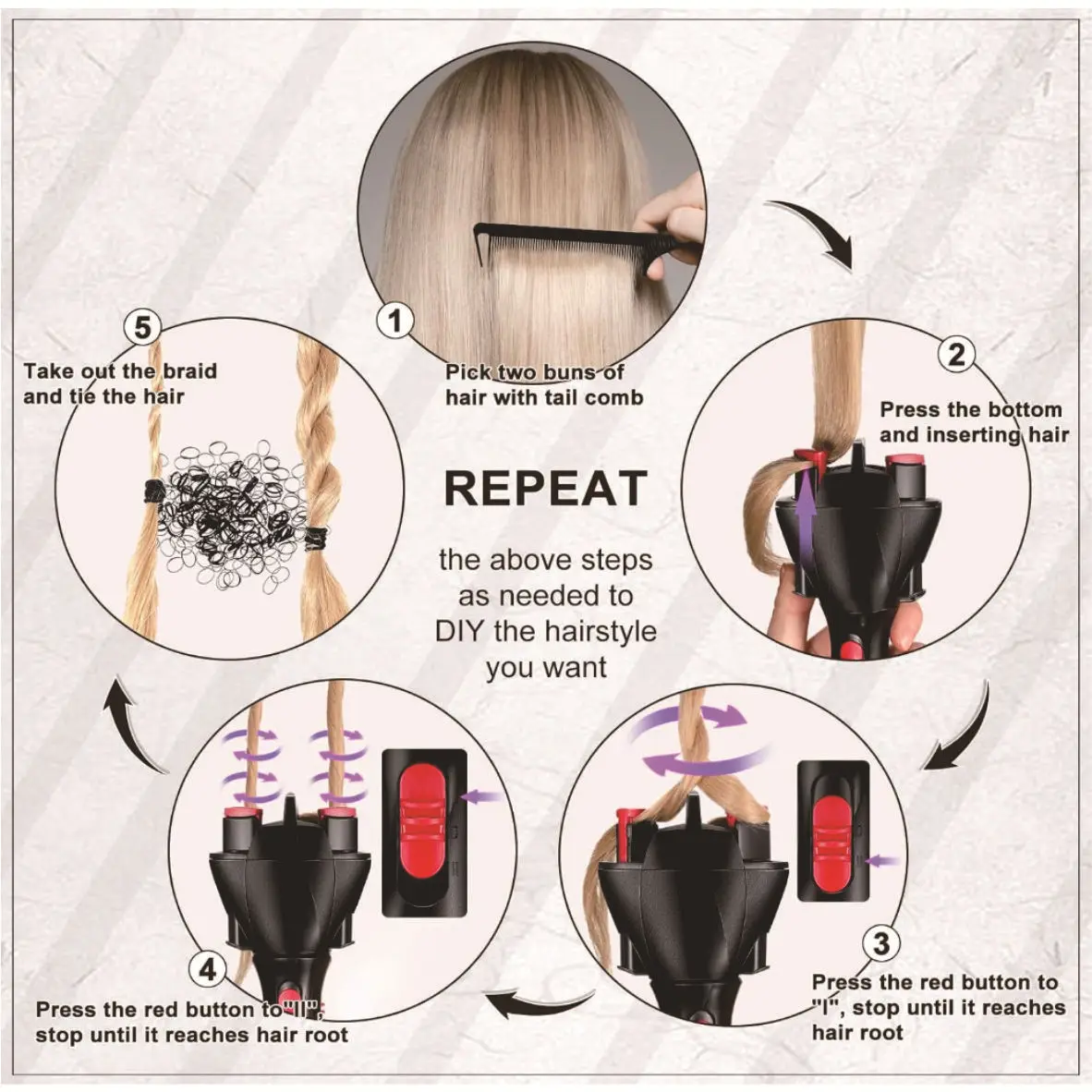 ماكينة تجديل الشعر الأوتوماتيكية الدوارة بزاوية 360 درجة، أداة تصفيف الشعر الكهربائية للنساء والفتيات #5