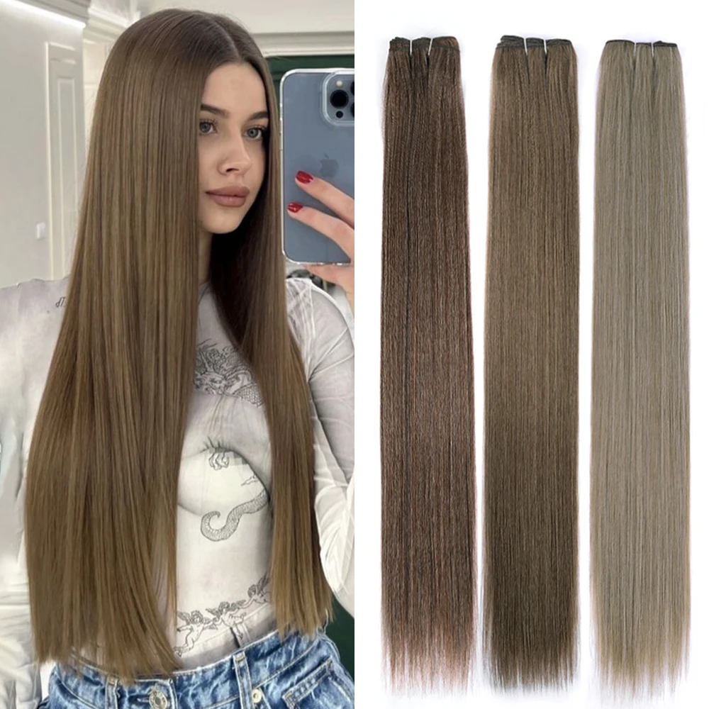 

ALwanya Bundles Extensions 26-дюймовые прямые пучки волос Yaki Коричневые синтетические волосы Длинные наращивания волос Синтетические утки