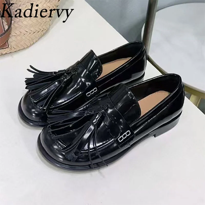 

New Flat Shoes Woman Round Toe Slip-on Fringe Casual Women's Shoes Genuine Leather Loafers Comfort Outdoor Walk Shoes Women