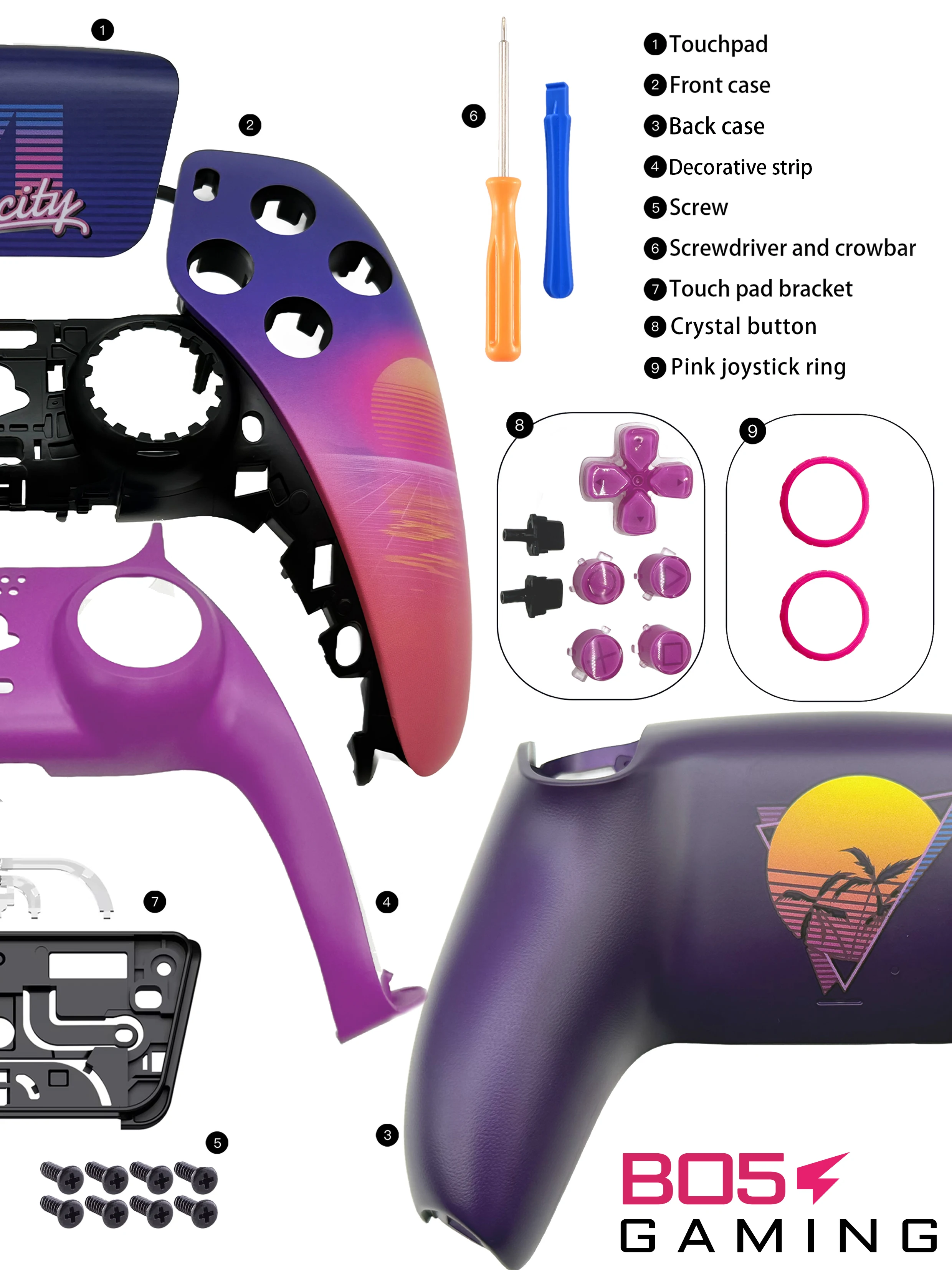 SUNSET PS5 Controller Gehäuse Frontplatte mit Touchpad für DualSense Controller, Ersatz für BDM-010 bis BDM-060