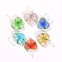 QianBei Wholesale 6pcs Mix Color Glow Heart Peach Flower Pendant Fit Necklace Handmade Murano Lampwork Glass Women