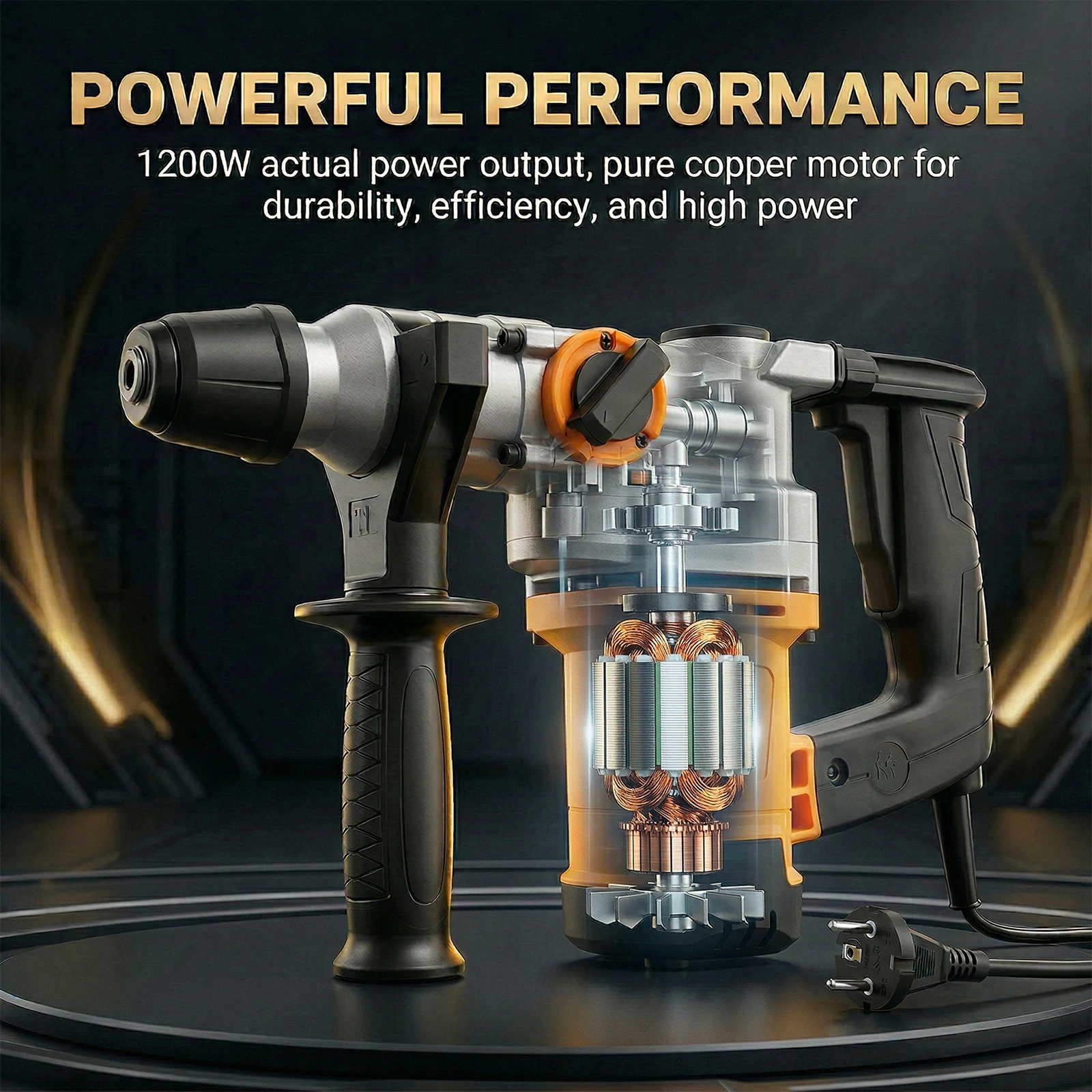 Degreat 1200W Abbruchhammer, kabelgebundener, elektrischer, robuster Abbruchhammer für Beton/Pflaster, geeignet für Flachmeißel und Bullenmeißel
