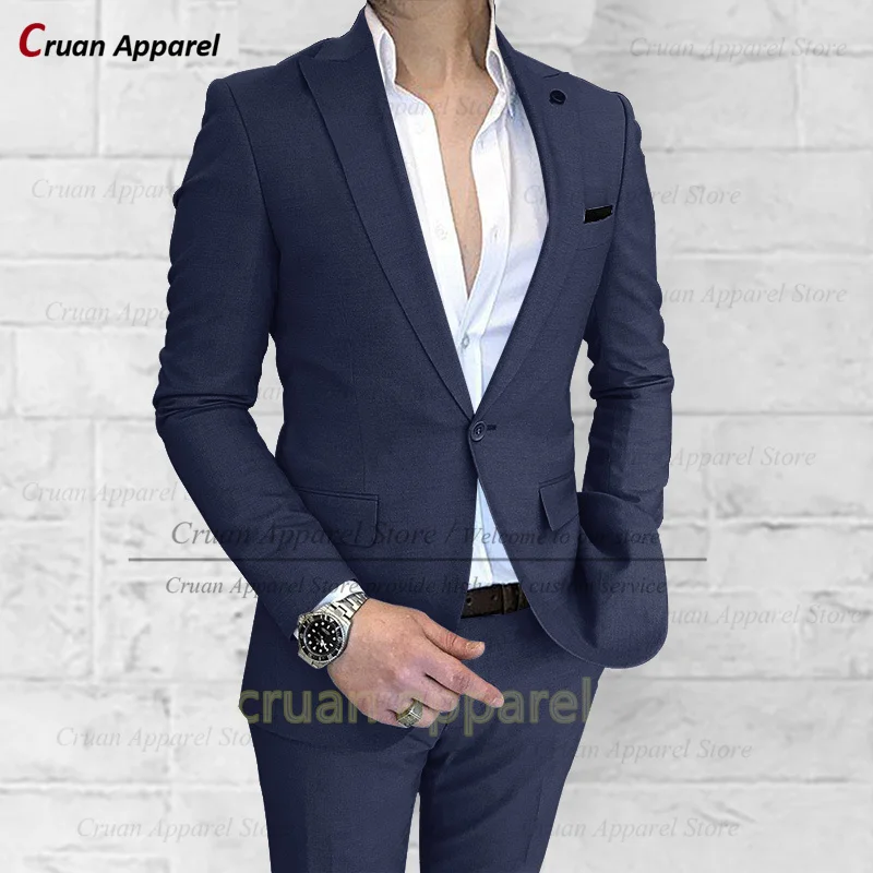 Fashion Full Men\'s Suit Birthday Party Classic Slim Fit Costumes Formal Meeting Wear Evening Dinner Elegant Blazer Pants 2Pieces