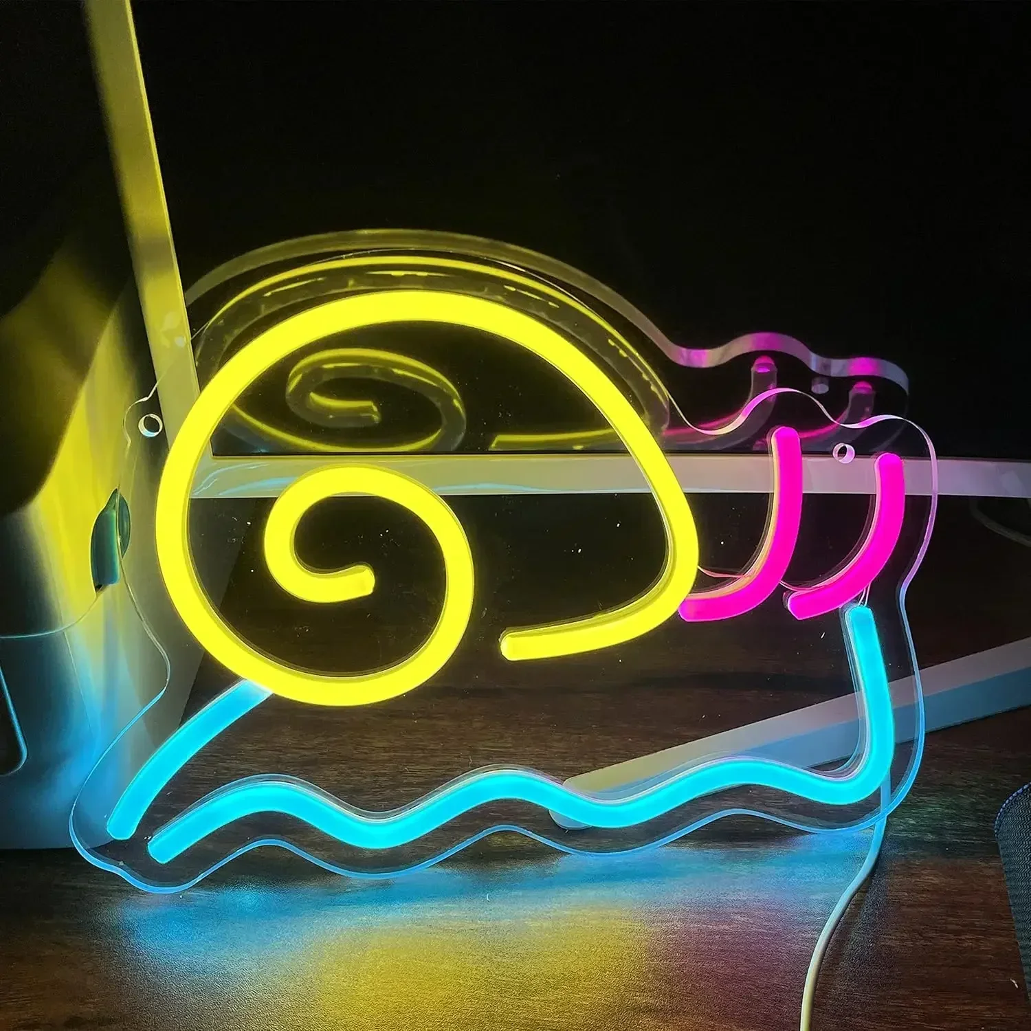 Cute Snail Neon Sign LED Wall Art USB Powered Pink Blue Yellow Theme Decor Bedroom Kids Room Cafe Party Aesthetic Hanging Light
