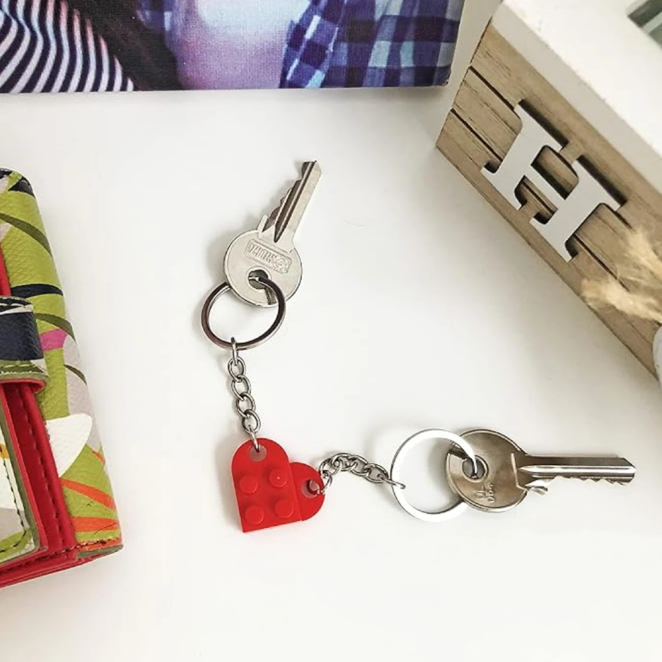 Heart Keychain Small Brick Matching Pendant for Couples