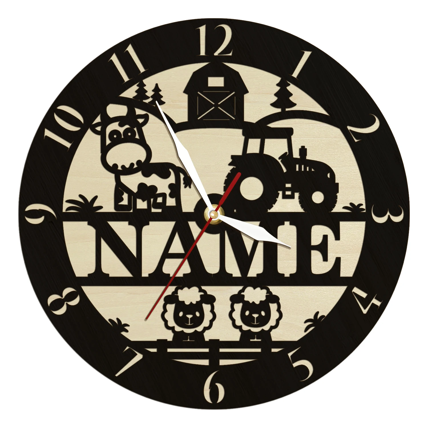 Personalized Farm Name Wooden Wall Clock Farm Animals Tractor Wooden Sign Custom Farmer Wall Clock Rustic Home Decor Wall Watch