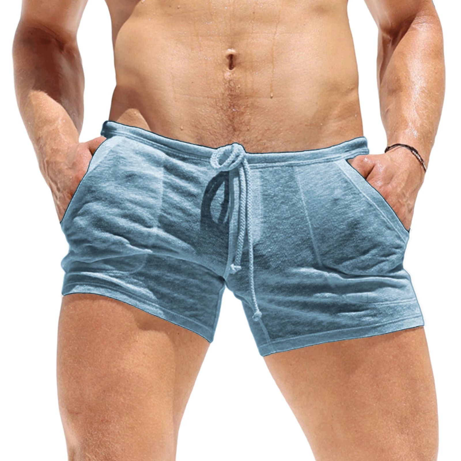 Men's Summer Drawstring Shorts with Pockets Stylish Casual Solid Color Ultra-thin Breathable Shorts