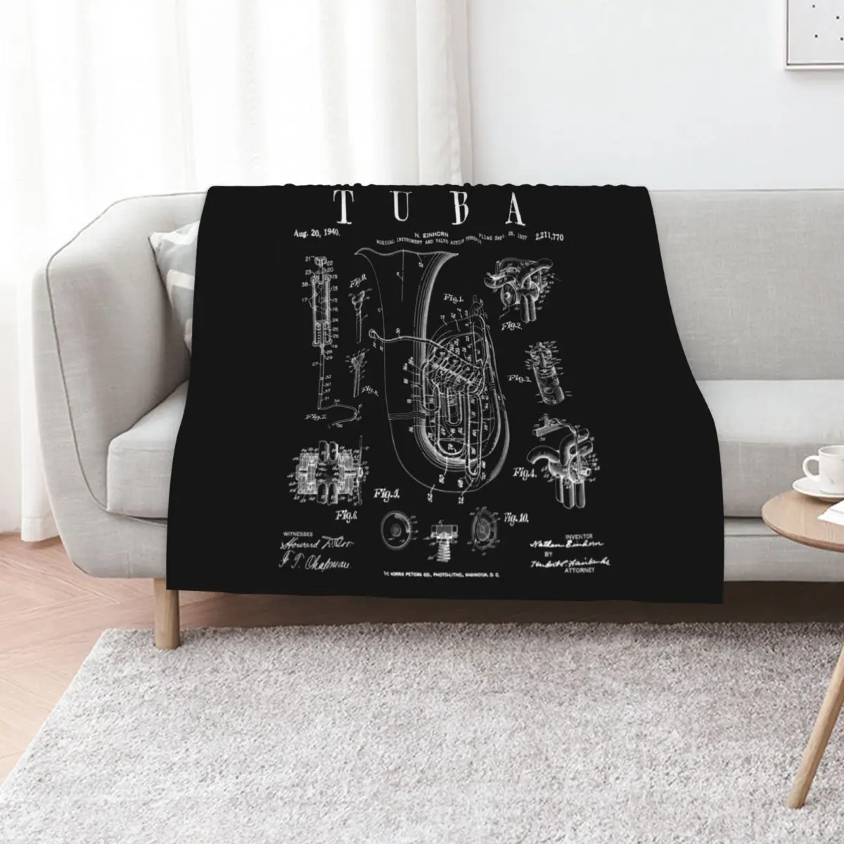 Tuba Vintage Patent Tubaist Tubist Drawing Print Throw Blanket Heavy Sofa Blankets For Baby Sofa Throw Blankets