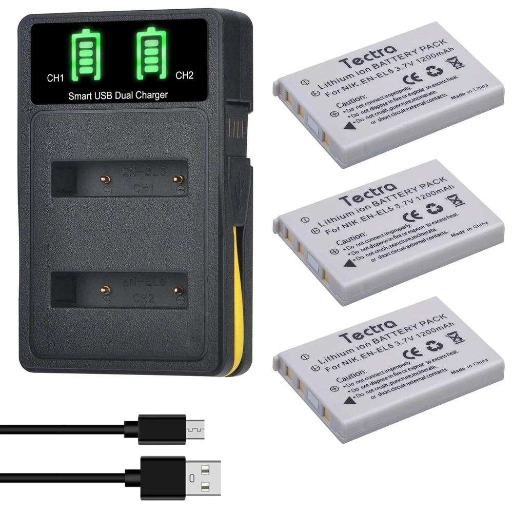 ENEL5 EN-EL5 EL5 Battery + Dual Charger 2080mAh for Nikon Coolpix P530 P520 P510 P100 P500 P5000 P5100 P6000 3700 4200 Batteria