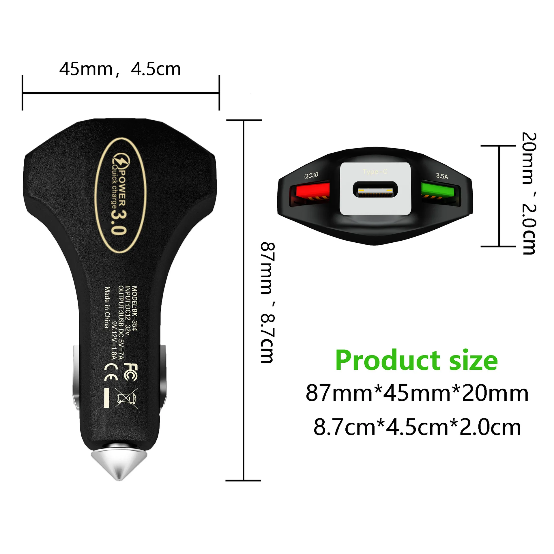 35W QC3.0 Type-C Dual USB Smart Car Charger Fast Multi-Device Auto Charger