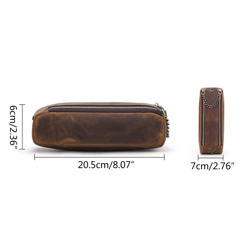 Leather Pen Pencil Case Bag Vintage Creative- School Stationary Pen Holder Large Capacity Dual Portable