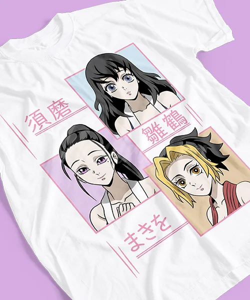 T-shirt for Anime Kimetsu no Yaiba: Suma, Hinatsuru & Makio las esposas de Tengen Uzui