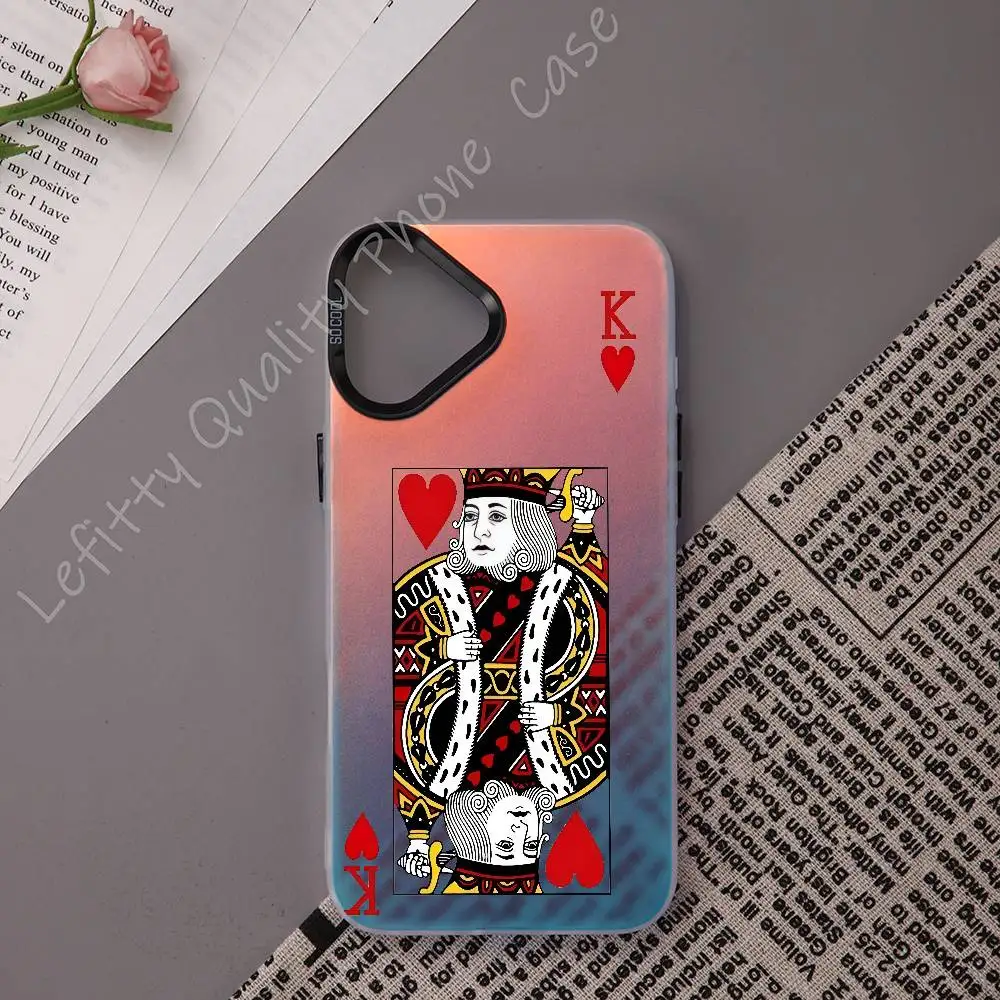 

Poker Cards K Number Fishion Phone Case For IPhone 16 15 14 13 12 11 Pro Max Matte Aurora Multicolor Laser Gradient Funda