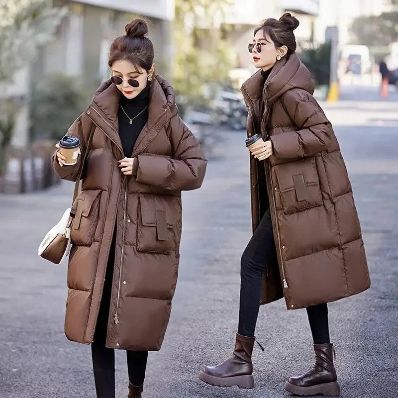 Mid to Long Down Jacket Knee Length 2024 Winter New Item Thickened Warm Fashionable Loose Versatile Jacket Women's Solid Color