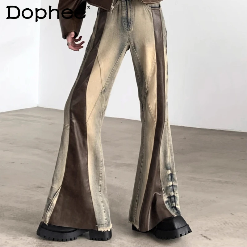 

Men's 2025 Autumn New Retro Jeans Men's Niche Splicing Design Micro-flared Denim Pants Male Handsome Zipper Chic Denim Trousers