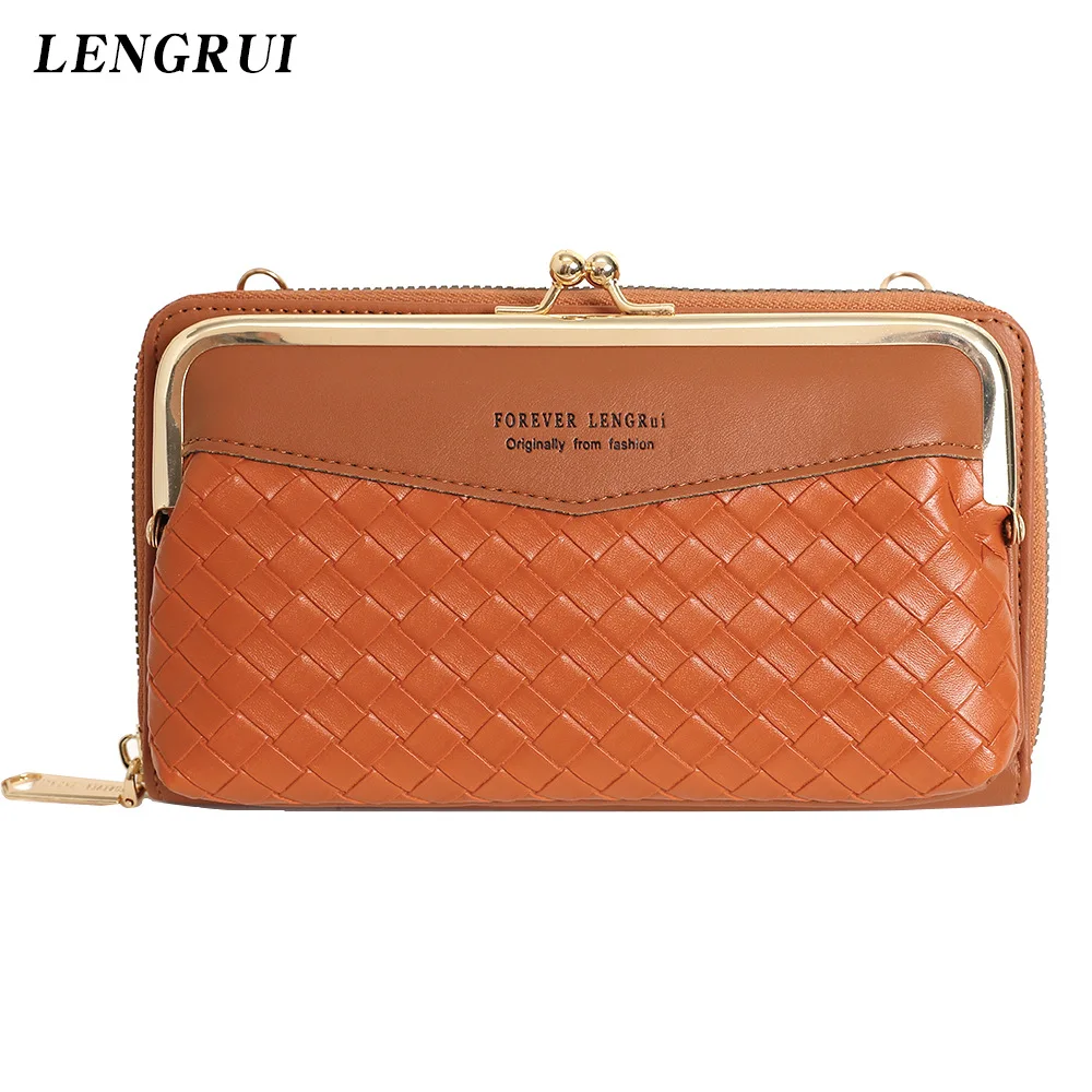 

LENGRUI horizontal woven pattern diamond grid women's fashionable splicing phone card bag versatile shoulder bag