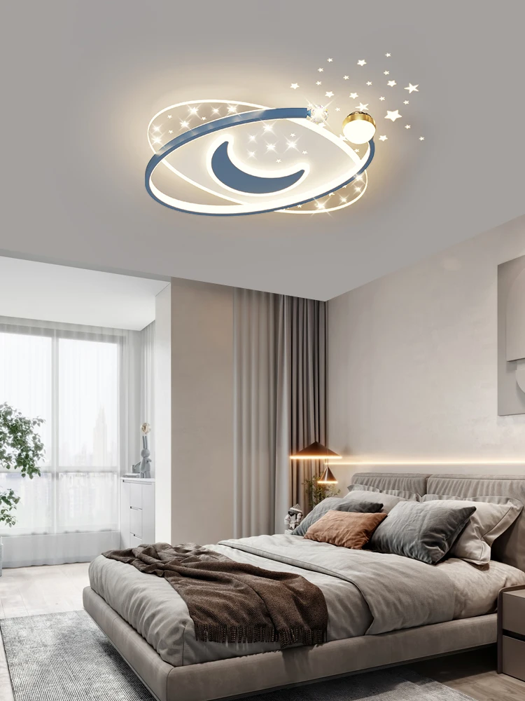 Imagem -04 - Modern Starry Led Ceiling Lights para Crianças Sala de Estar Jantar Estudo Quarto Lâmpada Lustre Estrela Lua