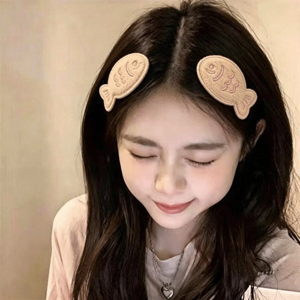 Soft Velvet Fringe Hair Fixing Stickers Shrimp Fish Cake Bangs Hair Stickers Cute Food Pattern Easy Application