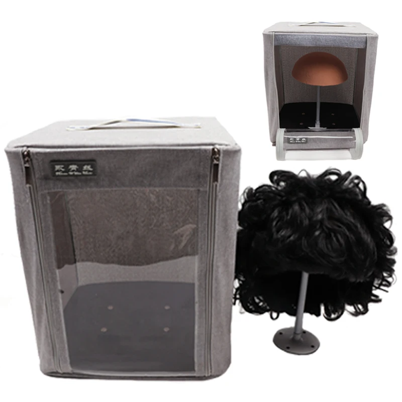 Half Head With Stand For Wig Display Wig Travel Case Hair Storage For Toupee Wigs Gray Fashion Wig Bag Portable Carrying Box