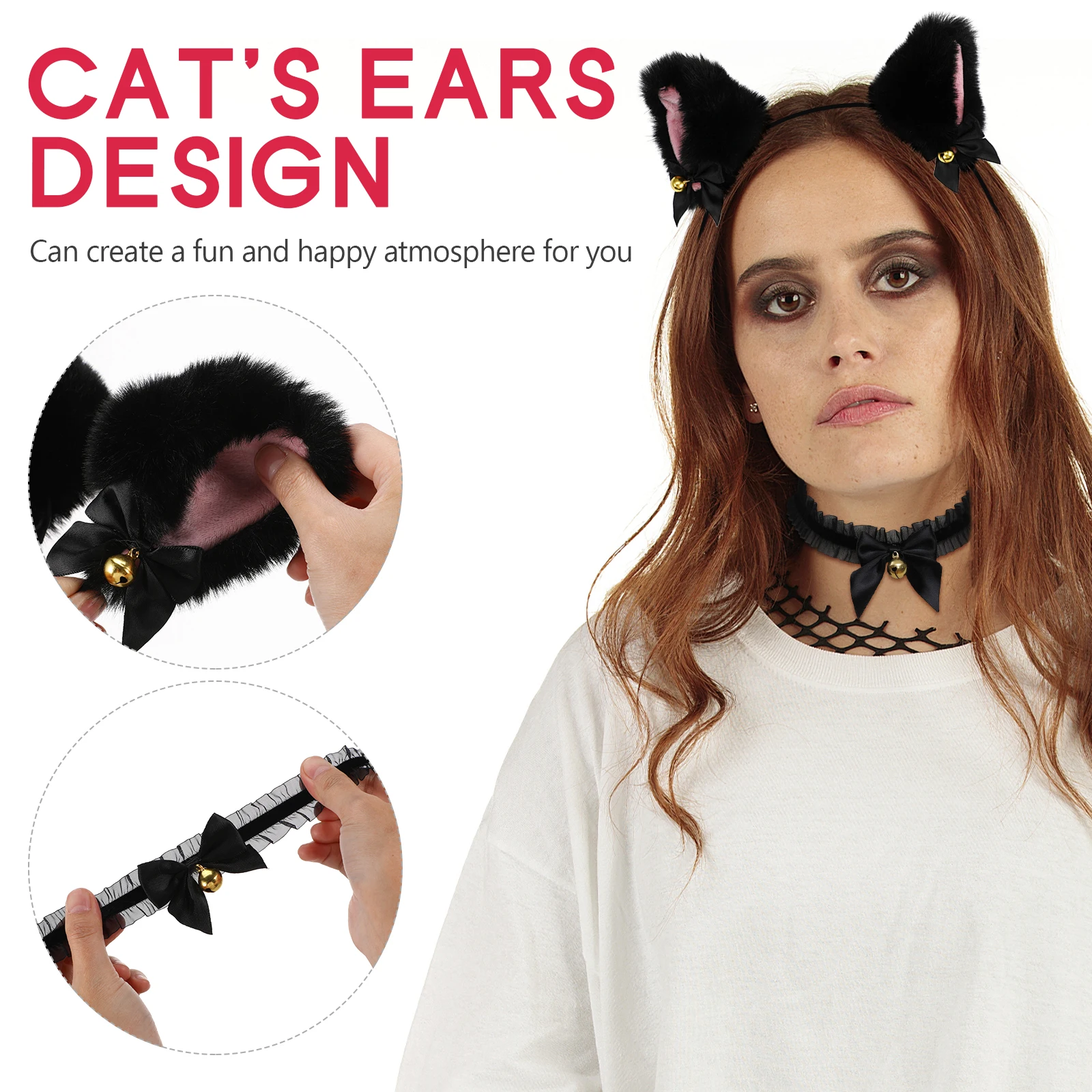 

Cat Ear For Party Collar Set Hair Collar Set 5cm Durable Safe Party Hairband Hoops Cosplay Performance Halloween