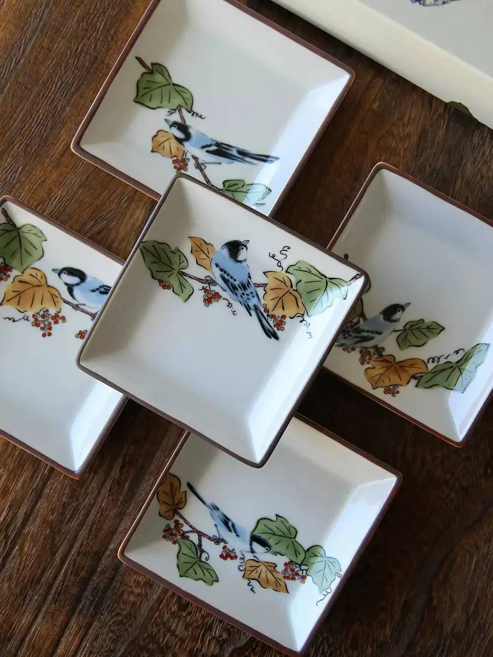 In-Stock Japanese Imported Kutani Ware Small Bird-Shaped Dish And Square Plate Set, Japanese-Style Ceramic Dipping Sauce Dish,