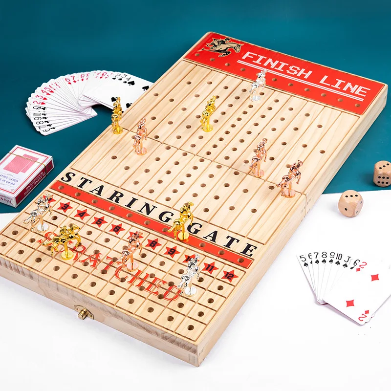 Permainan Papan Balap Kayu Interaktif Baru yang Unik, Mainan Meja Edukatif untuk Usia 3 Tahun ke Atas, Lintas Batas