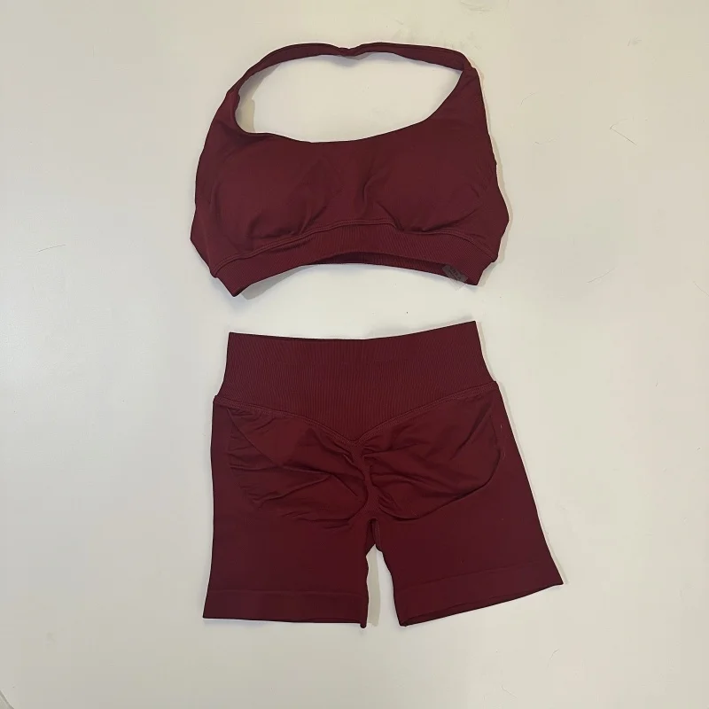 Yoga Shorts Set Seamless Yoga Set Workout Scrunch Shorts Sets Halter Sports Bra Scrunch Shorts Fitness Clothes Gym Suit - Image 5