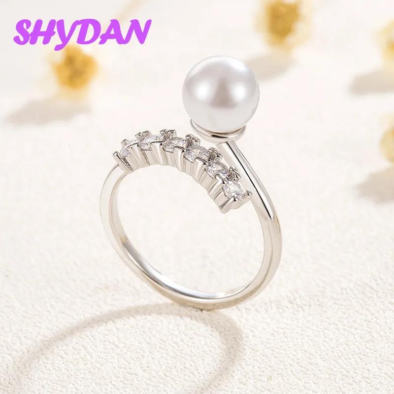 SHYDAN 925 Sterling Silber Bestseller Geschenk Party Diamant Perle Verstellbarer Ring für Mädchen Damen Frauen Modeschmuck