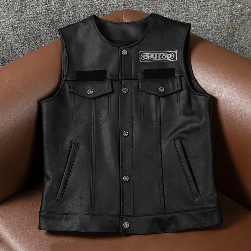 Tough guy extra thick 1.8mm first layer cowhide matte retro nostalgic leather locomotive vest