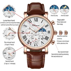 CHENXI 973 multifunción negocios fase lunar fecha impermeable Roma analógico importado hombres reloj de pulsera Dial relojes de cuero de cuarzo