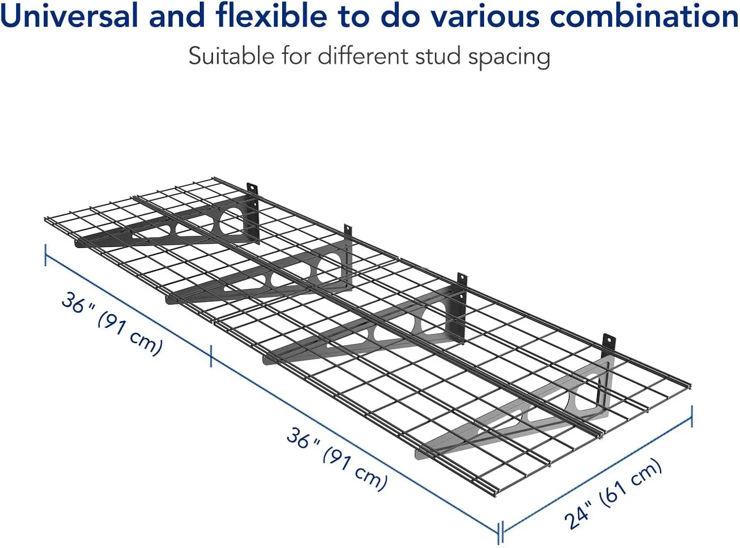 Fleximounts ชั้นเก็บของ4แพ็ค2x6ft 24นิ้ว, ชั้นเก็บของในโรงรถชั้นวางติดผนังชั้นลอยสีดำ