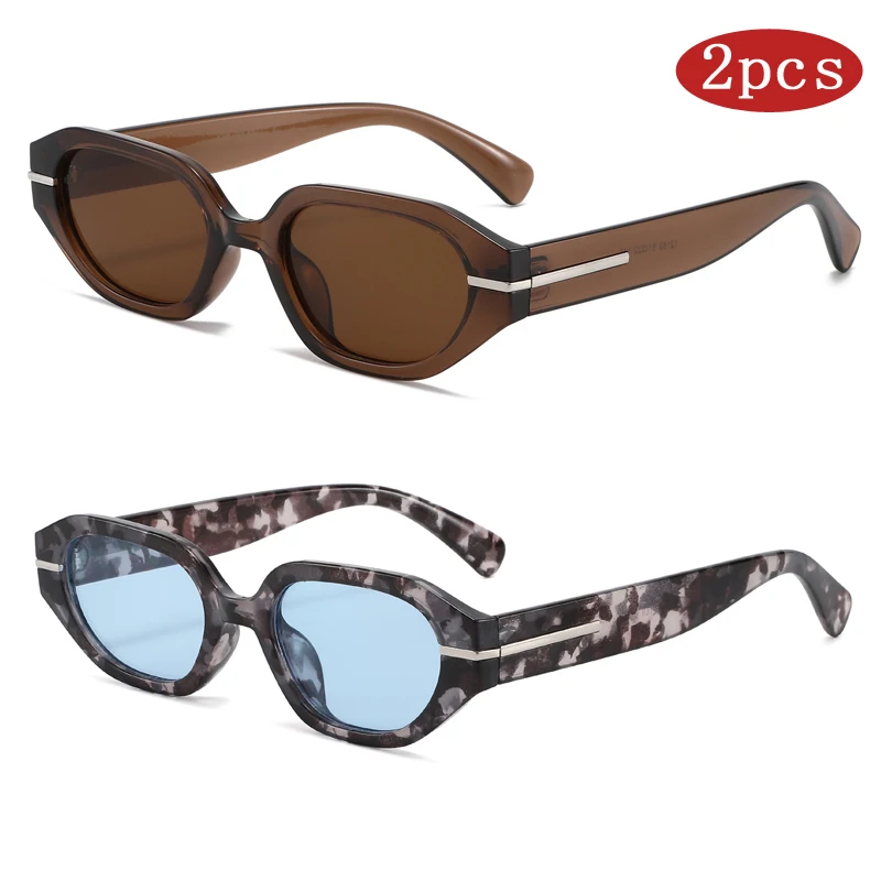 2pcs อินเทรนด์กรอบแว่นตากันแดดรูปหลายเหลี่ยม Retro สีสัน 2025 ใหม่แว่นตากันแดด INS แฟชั่นผู้หญิงแว่นตาผู้ชายอินเทรนด์ UV400ar