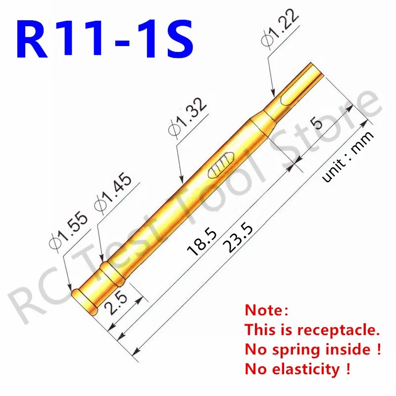 

100PCS R11-1S Test Pin P11-B1 Receptacle Brass Tube Needle Sleeve Seat Solder Connect Probe Sleeve Length23.5mm Outer Dia 1.32mm