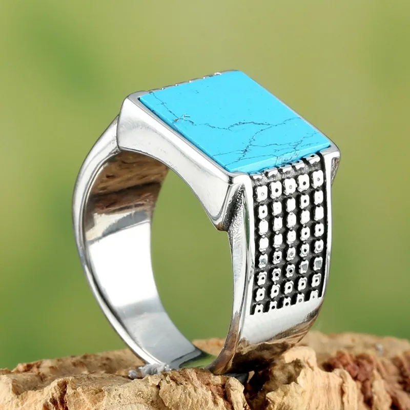 

Натуральные квадратные бирюзовые кольца с драгоценными камнями тигрового глаза для мужчин, мужские кольца на палец из нержавеющей стали, ювелирные изделия Bague, размеры 8-12 новых