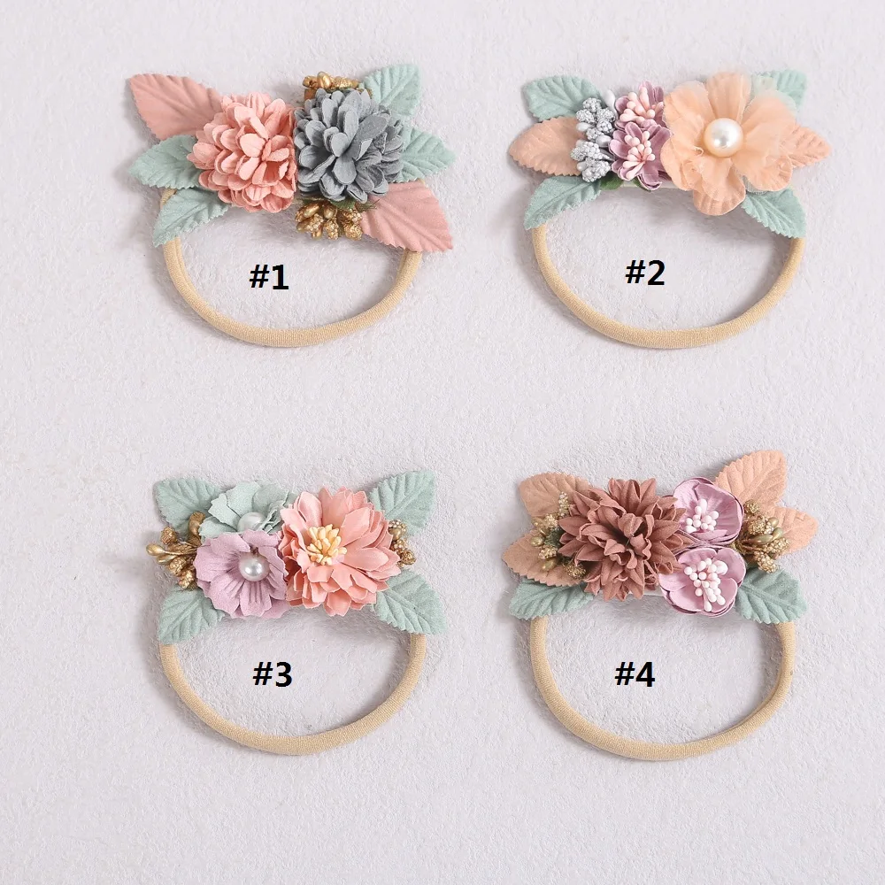 Pearl Flower Headband Baby Girls Cute Princess Hair Flower Nylon Turban Soft Elastic Children\'s Hair Accessories Holiday Gifts