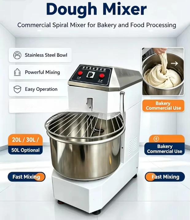 Commercial Spiral Dough Mixer 8-25kg Capacity Stainless Steel Bread/Pizza Dough Kneading Machine Bakery Equipment