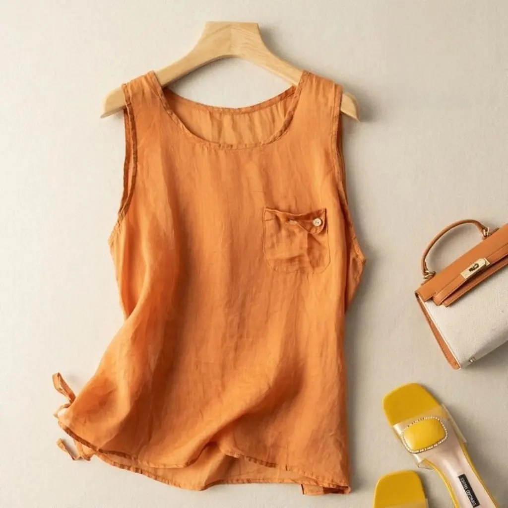 

Summer Thin Cotton Linen Vest Women's Loose Outerwear Sling Inner Shirt Base Top Design Casual Women's Fashion