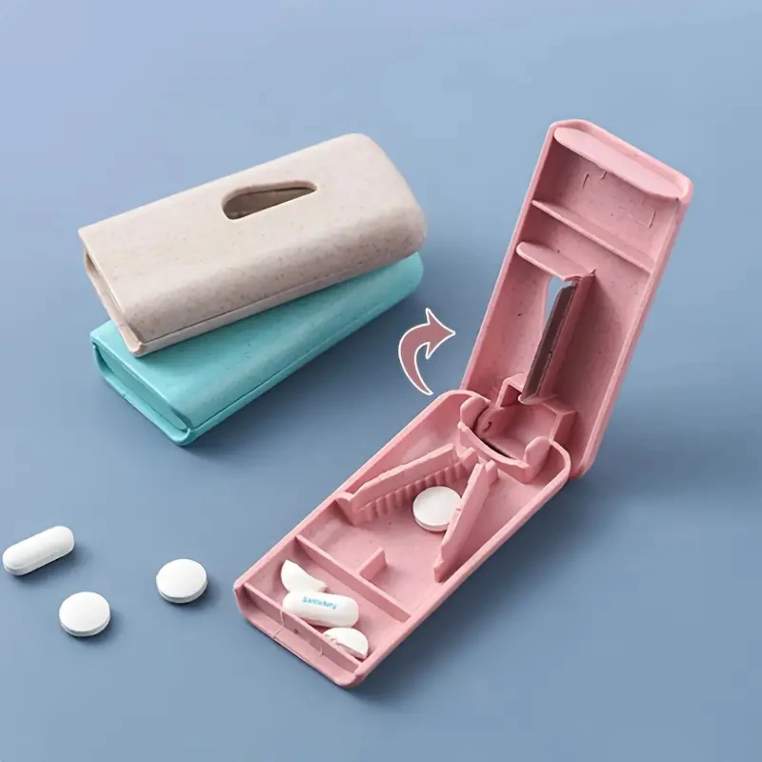 

Portable Mini Useful Pill Holder Storage Box with Tablet Divider and Cutter Splitter Case - 1 Piece