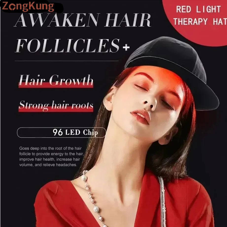 96 LEDs Lamp Beads Red Light Cap Hair Fast  660nm&850nm Infrared Light Regrowth Hat Red Light Device for Hair Loss  Anti-hair