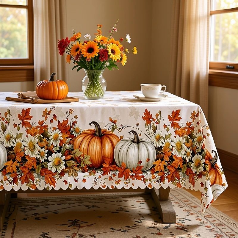 Vespri vintage pumpkin tablecloth, white and orange double-color autumn pumpkin maple leaf designzyc