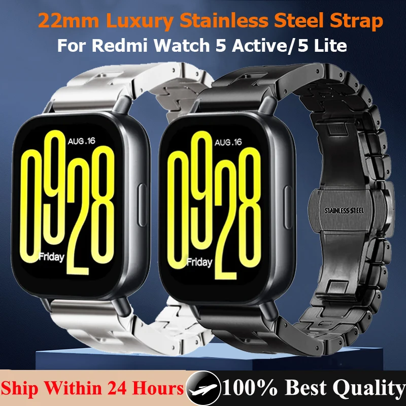 22mm Butterfly Buckle Strap For Redmi Watch 5 Active/5 Lite Stainless Steel Bracelet For Xiaomi Watch 2 2Pro S4 S3 S2 S1 Pro