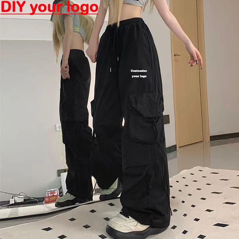 

DIY Customize Your Logo Women's Work Pants Pocket Drawstring Pants Fashion Loose Pants Women's Casual Sports Pants