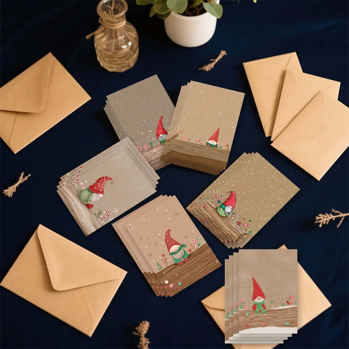 12 Stück (6 Umschläge + 6 Karten) /24 Stück (12 Umschläge +12 Karten) Weihnachtsgrußkarten mit einer Postkarte mit rotem Hut – Detail 4