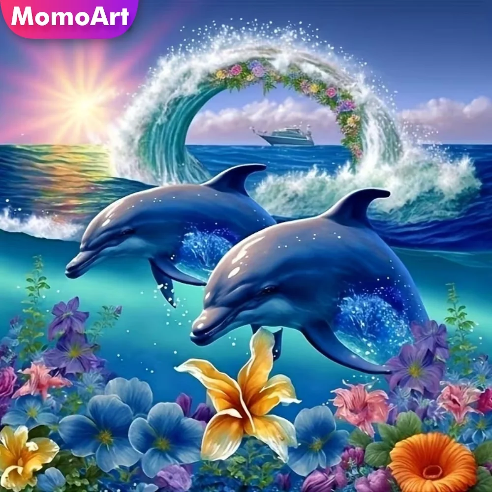 Momoart Vollquadrat Rundes Diamant-Malset Delfin Tier Neuerscheinung DIY Kreuzstich-Sets Diamant-Mosaik Blumen Handarbeit
