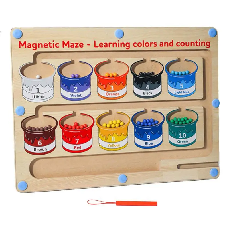 Magnetic Color Number Maze Montessori Educational Wooden Magnet Puzzle Game Board Toddler Activities Counting Matching Games