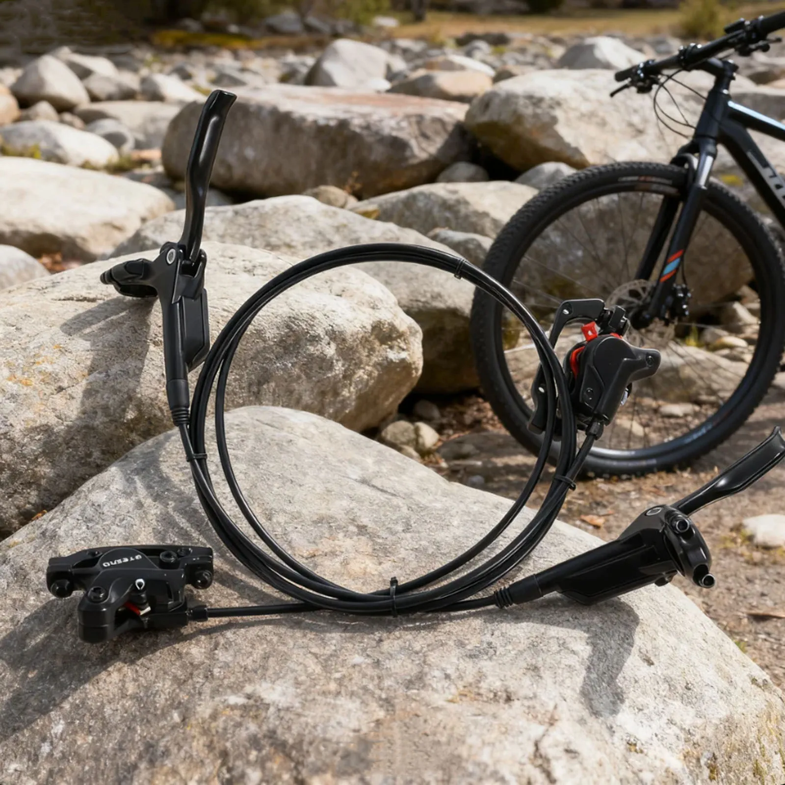 

TESNO 2-Piston MTB Hydraulic Brake Set Front And Rear with Silicone Protective Cover 800mm/1400mm Bike Disc Brakes for Mtb Bike