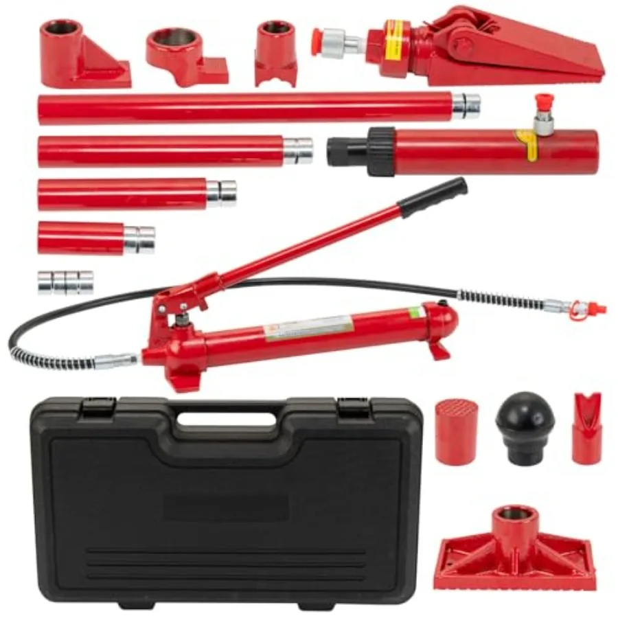 

Porta Power Hydraulic Jack Kit Multifunction Auto Body Frame Repair Tool Set with 6-Foot Oil Hose Heavy-Duty Ram Spreader Attac