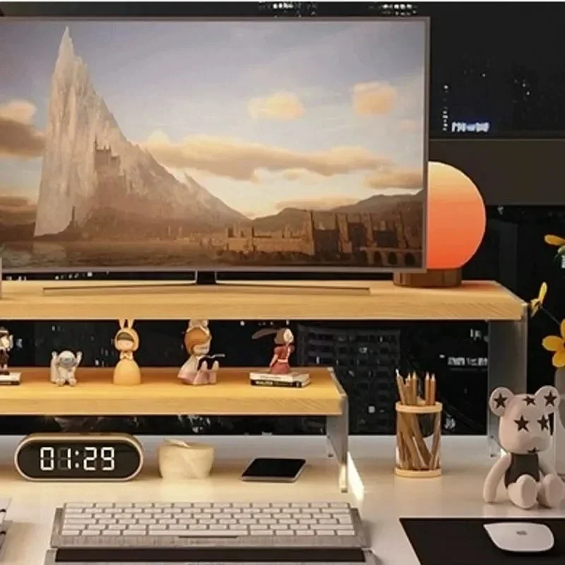 Clear Acrylic Monitor Stand Riser, Desktop Laptop Elevator Shelf, Home Office Storage Organizer