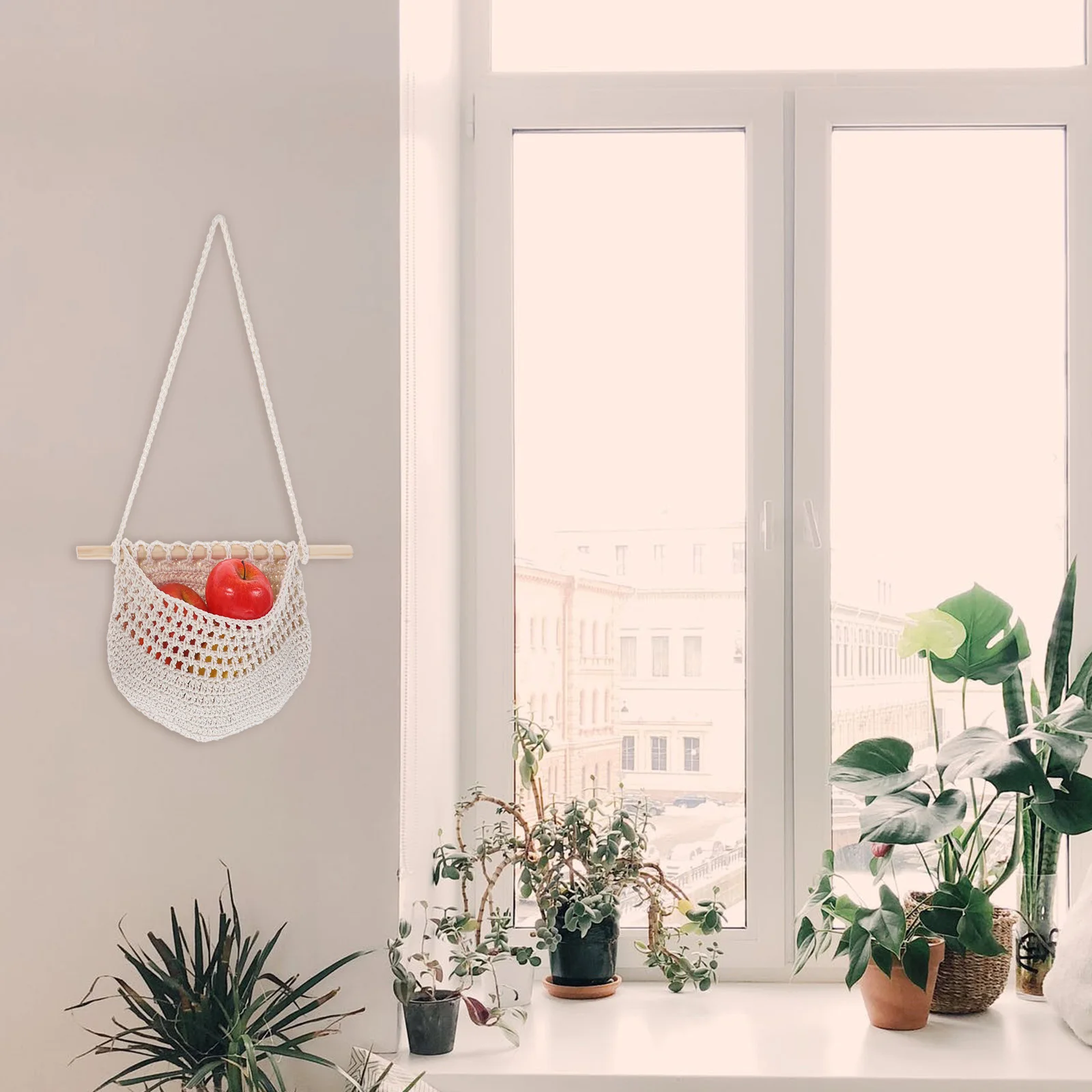 

Fruit Net Bag Hanging Produce Basket for Kitchen Wall Bohemia Decor Plant Fiber Woven Storage Basket Easy Hang Fruit Vegetable