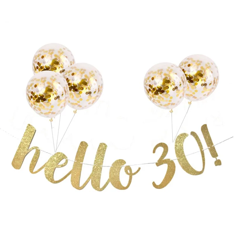 30 40 50 60 Years Old Birthday Party Decorations Gold Glitter Paper Banners Garland Confetti Balloons Adult Anniversary Supplies